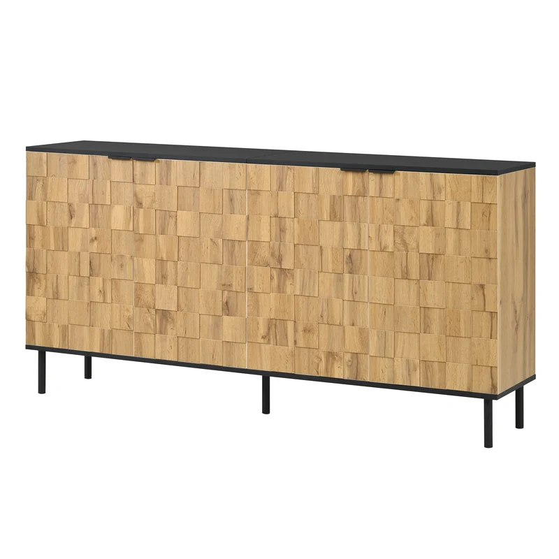 Buffet grand effet bois design damier mosaïque 2 portes 160x35x80,5 cm ADJUSTTRAY