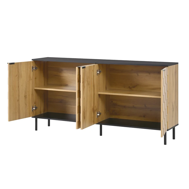 Buffet grand effet bois design damier mosaïque 2 portes 160x35x80,5 cm ADJUSTTRAY