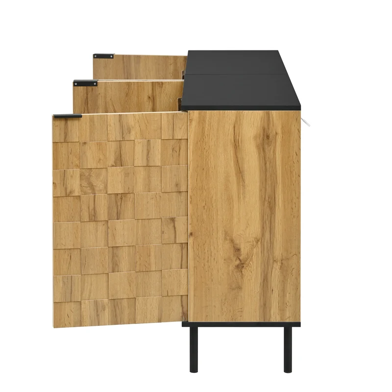Buffet grand effet bois design damier mosaïque 2 portes 160x35x80,5 cm ADJUSTTRAY