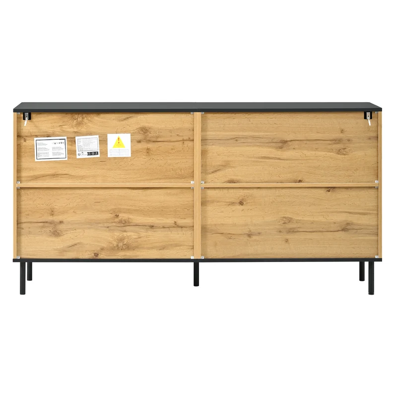 Buffet grand effet bois design damier mosaïque 2 portes 160x35x80,5 cm ADJUSTTRAY