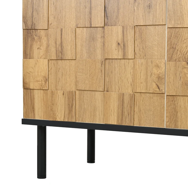 Buffet grand effet bois design damier mosaïque 2 portes 160x35x80,5 cm ADJUSTTRAY