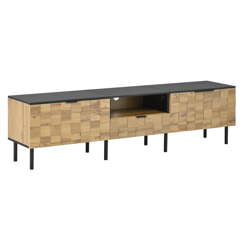 Meuble TV effet bois design damier 2 portes 1 tiroir 170cm ADJUSTSILKPRO