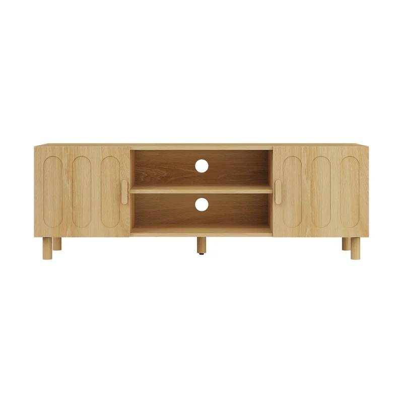 Meuble TV effet chêne 2 portes détails arrondis 140x40x46cm ADJUSTALUMINUMPRIME