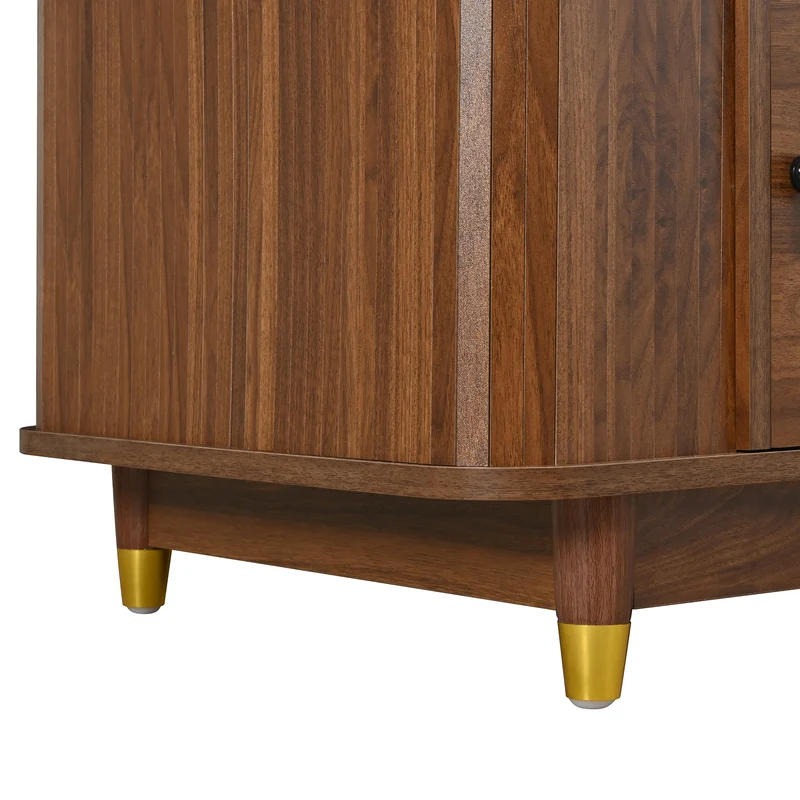 Table basse effet bois noyer avec portes coulissantes en rotin 100x50x42cm ADJUSTCHEST
