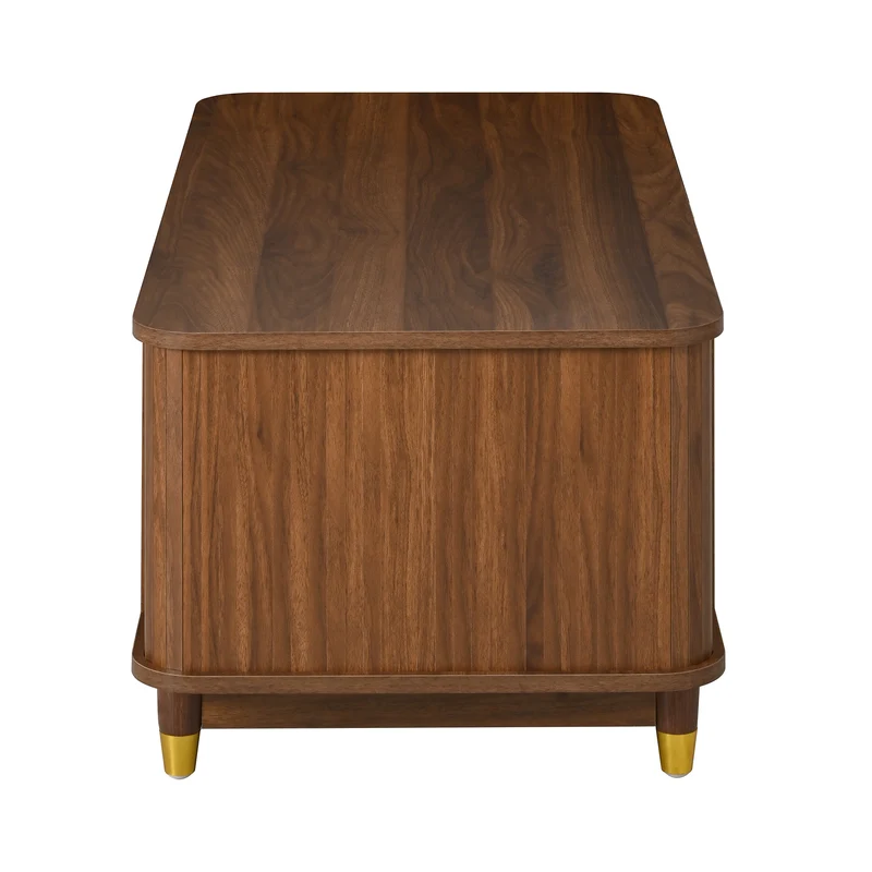 Table basse effet bois noyer avec portes coulissantes en rotin 100x50x42cm ADJUSTCHEST