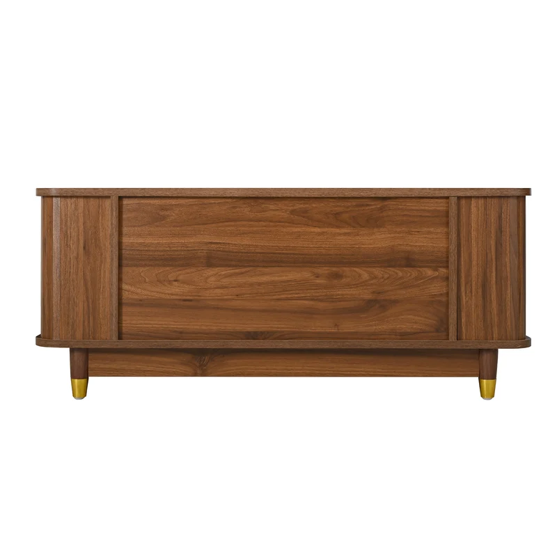 Table basse effet bois noyer avec portes coulissantes en rotin 100x50x42cm ADJUSTCHEST