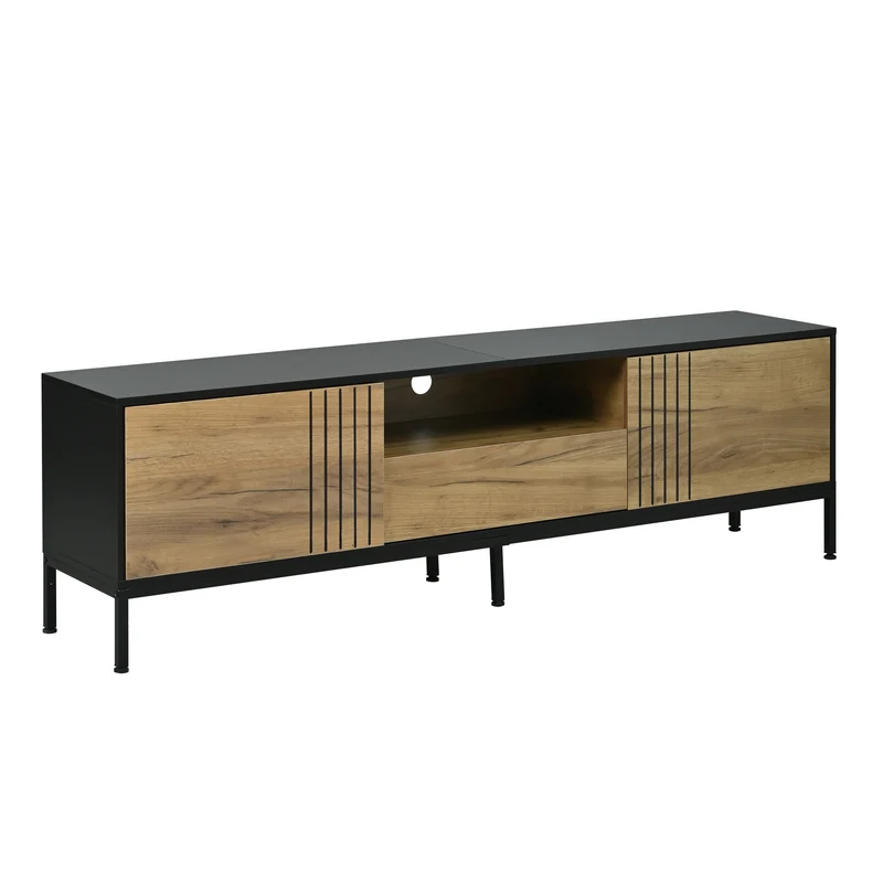 Meuble TV effet chêne 2 portes et 1 tiroir 170x35x50cm ALUMINUMNIGHTSTAND