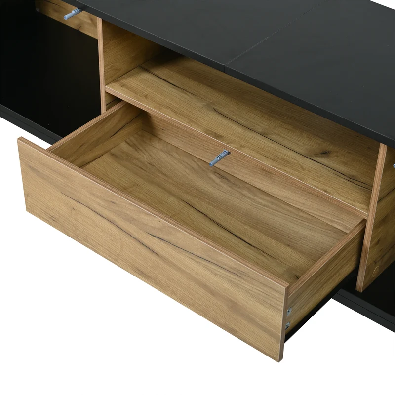 Meuble TV effet chêne 2 portes et 1 tiroir 170x35x50cm ALUMINUMNIGHTSTAND