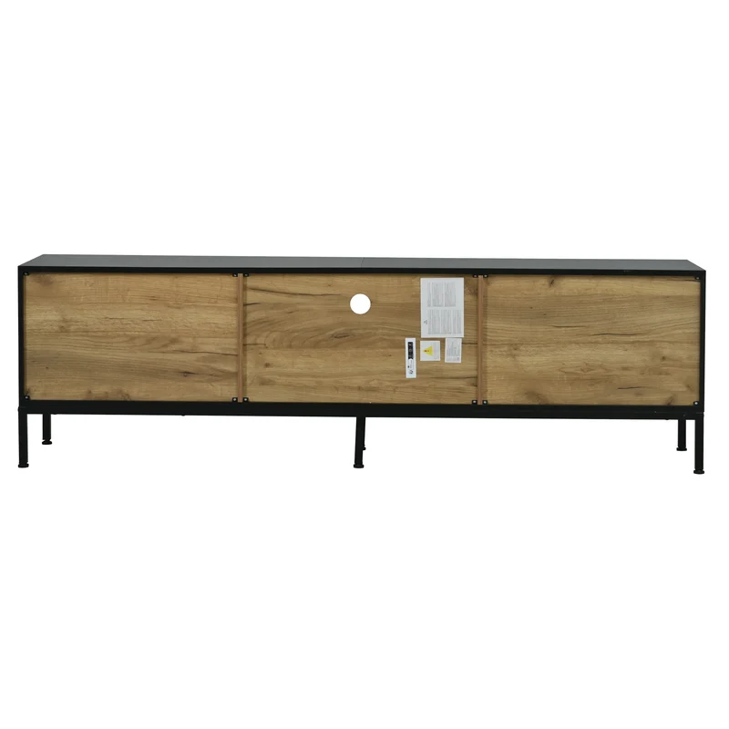 Meuble TV effet chêne 2 portes et 1 tiroir 170x35x50cm ALUMINUMNIGHTSTAND