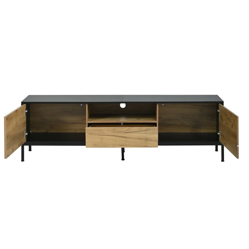 Meuble TV effet chêne 2 portes et 1 tiroir 170x35x50cm ALUMINUMNIGHTSTAND