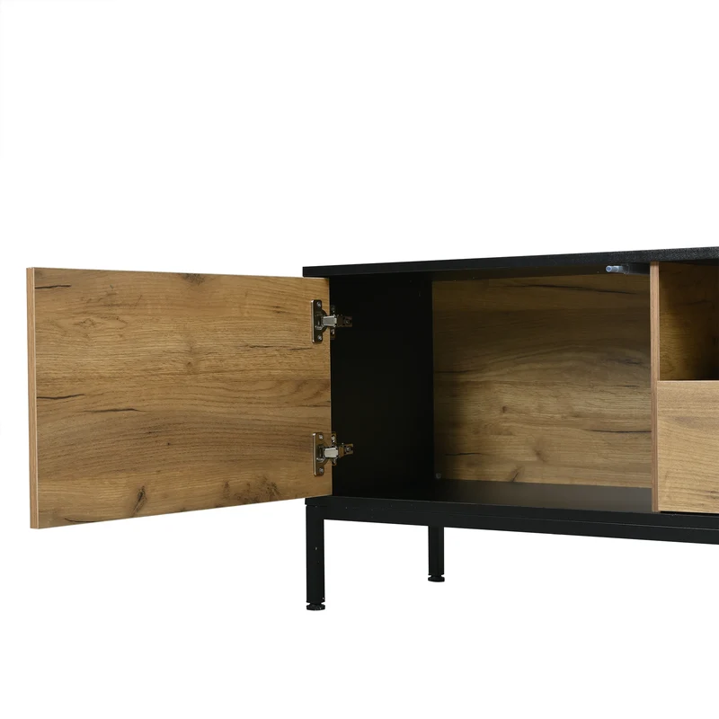 Meuble TV effet chêne 2 portes et 1 tiroir 170x35x50cm ALUMINUMNIGHTSTAND