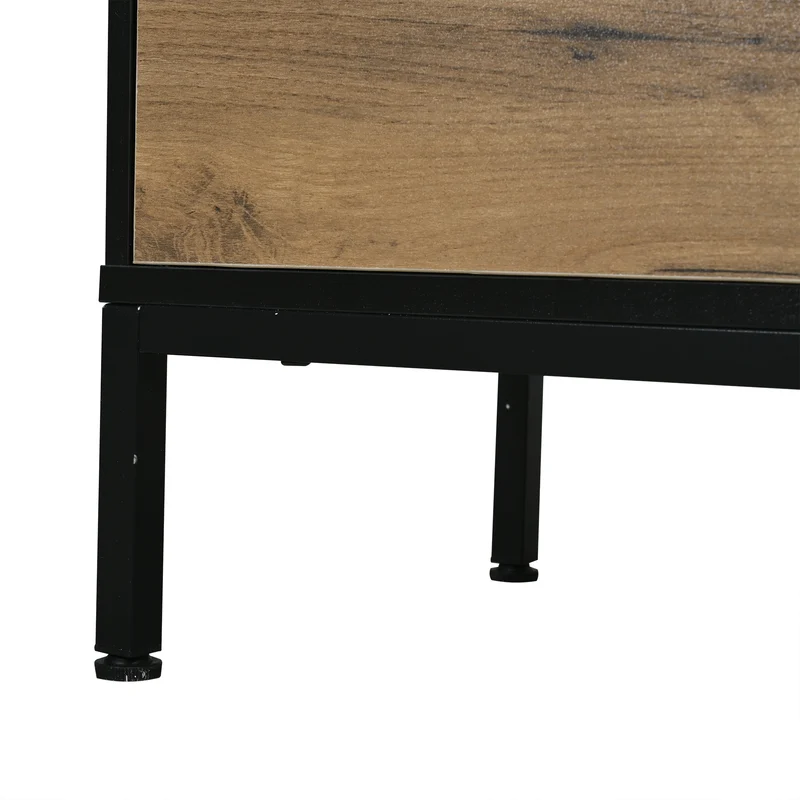 Meuble TV effet chêne 2 portes et 1 tiroir 170x35x50cm ALUMINUMNIGHTSTAND