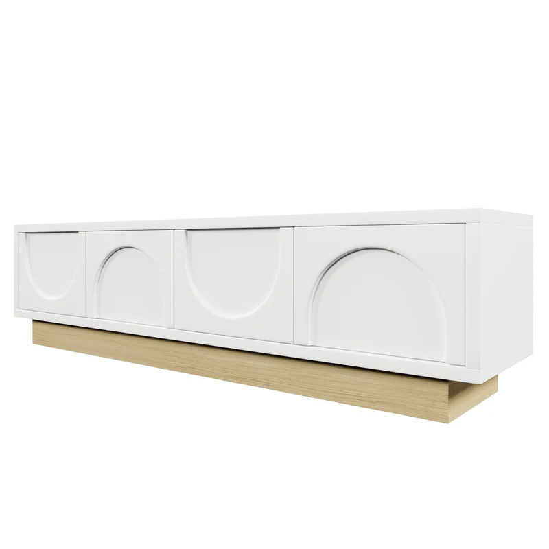 Meuble TV blanc 4 portes motif courbé 175x40x41,5cm ADJUSTGOLDLINE