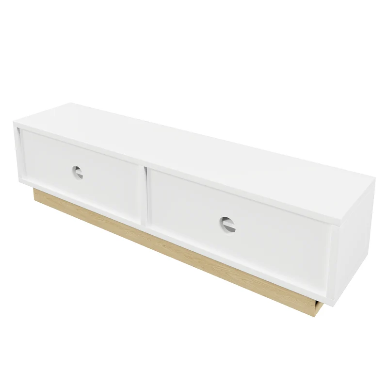 Meuble TV blanc 4 portes motif courbé 175x40x41,5cm ADJUSTGOLDLINE