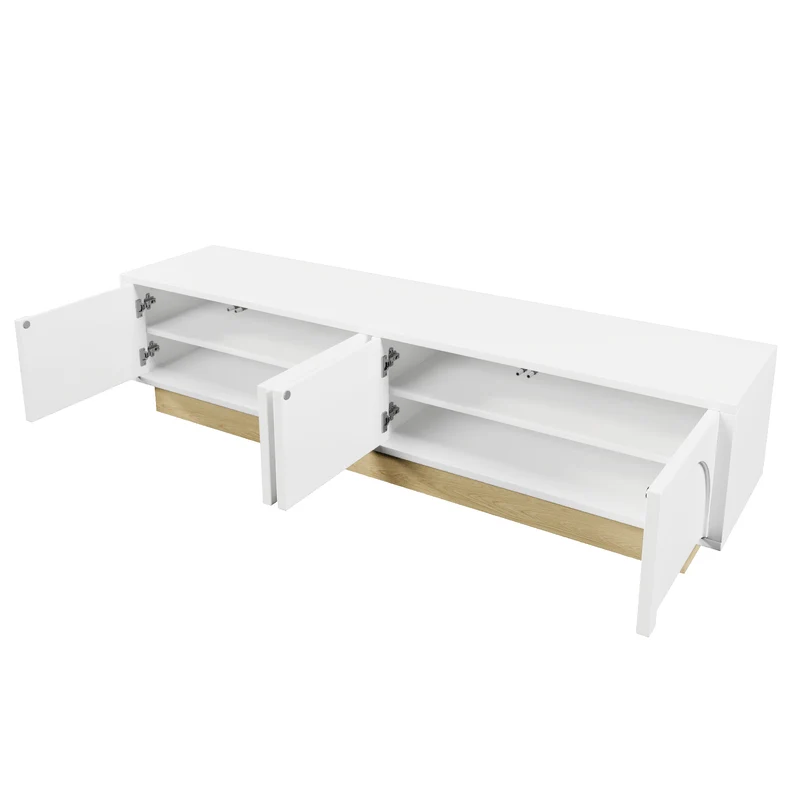 Meuble TV blanc 4 portes motif courbé 175x40x41,5cm ADJUSTGOLDLINE