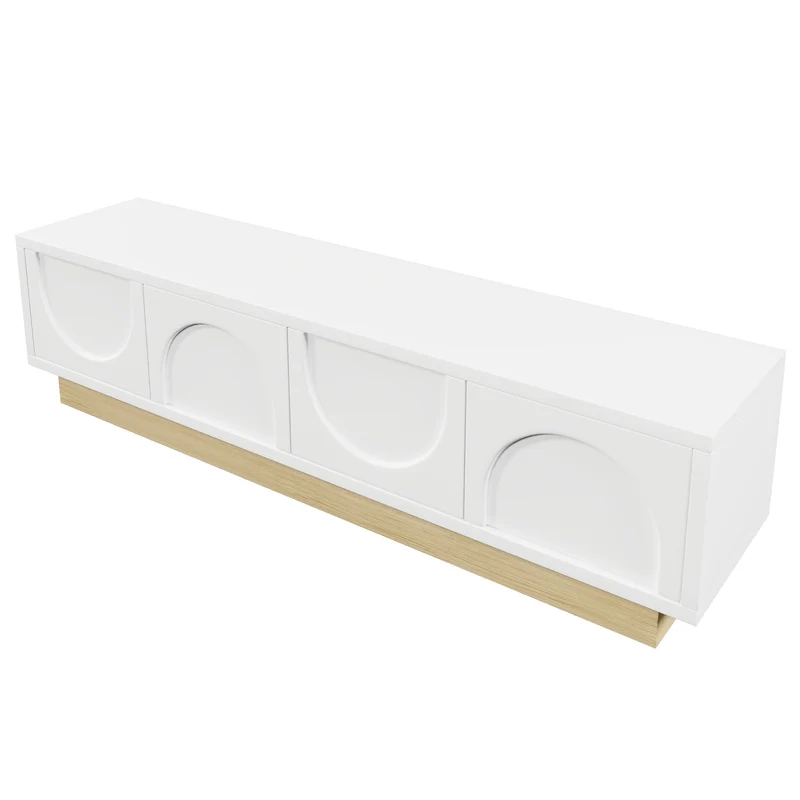Meuble TV blanc 4 portes motif courbé 175x40x41,5cm ADJUSTGOLDLINE