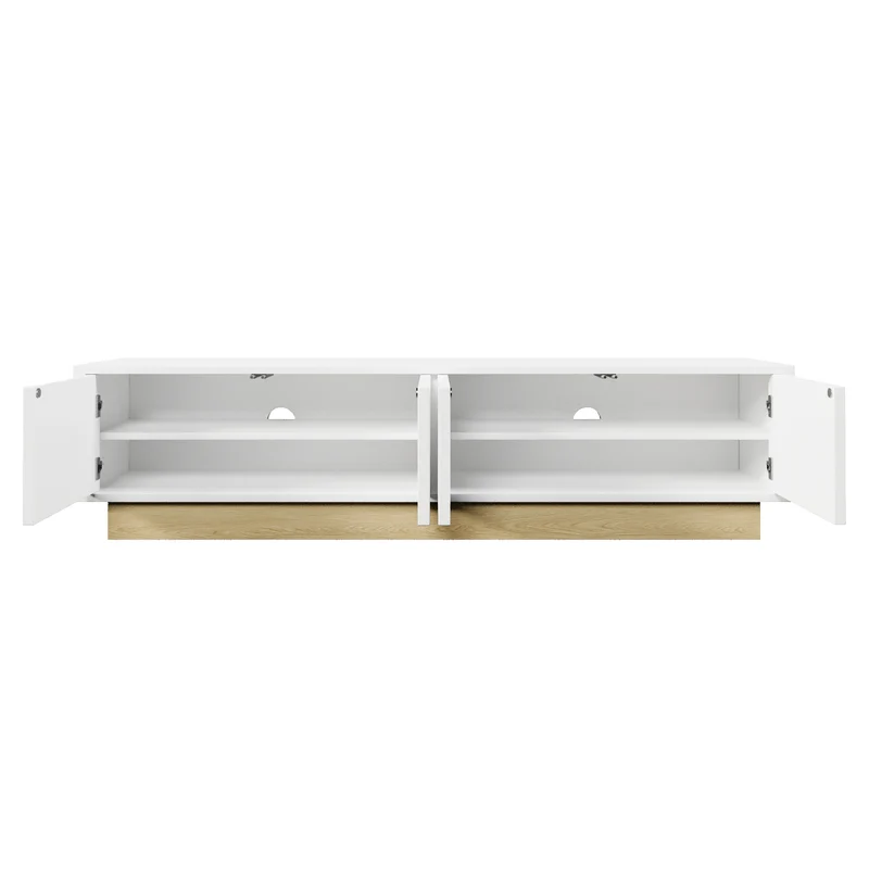 Meuble TV blanc 4 portes motif courbé 175x40x41,5cm ADJUSTGOLDLINE