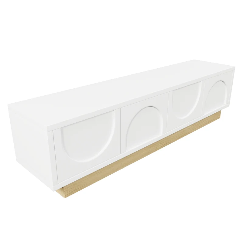 Meuble TV blanc 4 portes motif courbé 175x40x41,5cm ADJUSTGOLDLINE