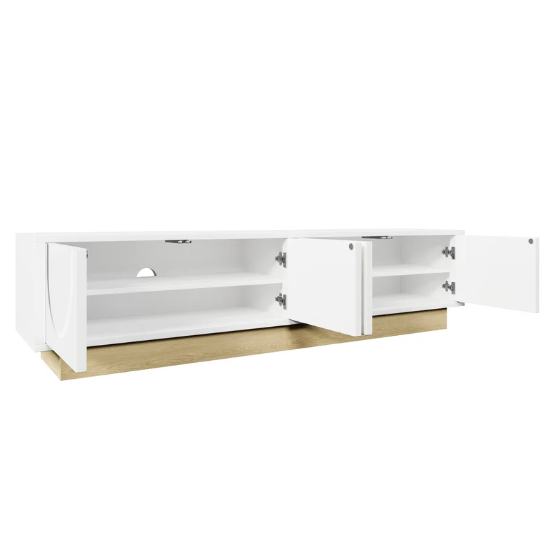 Meuble TV blanc 4 portes motif courbé 175x40x41,5cm ADJUSTGOLDLINE