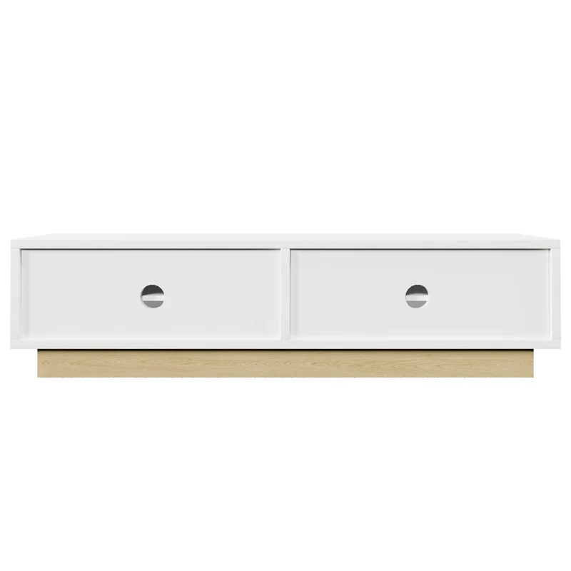 Meuble TV blanc 4 portes motif courbé 175x40x41,5cm ADJUSTGOLDLINE