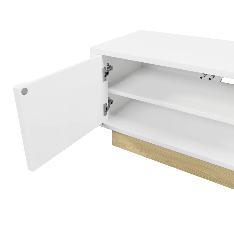 Meuble TV blanc 4 portes motif courbé 175x40x41,5cm ADJUSTGOLDLINE