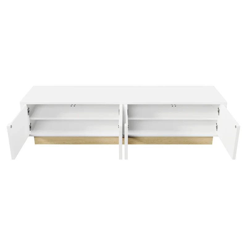 Meuble TV blanc 4 portes motif courbé 175x40x41,5cm ADJUSTGOLDLINE