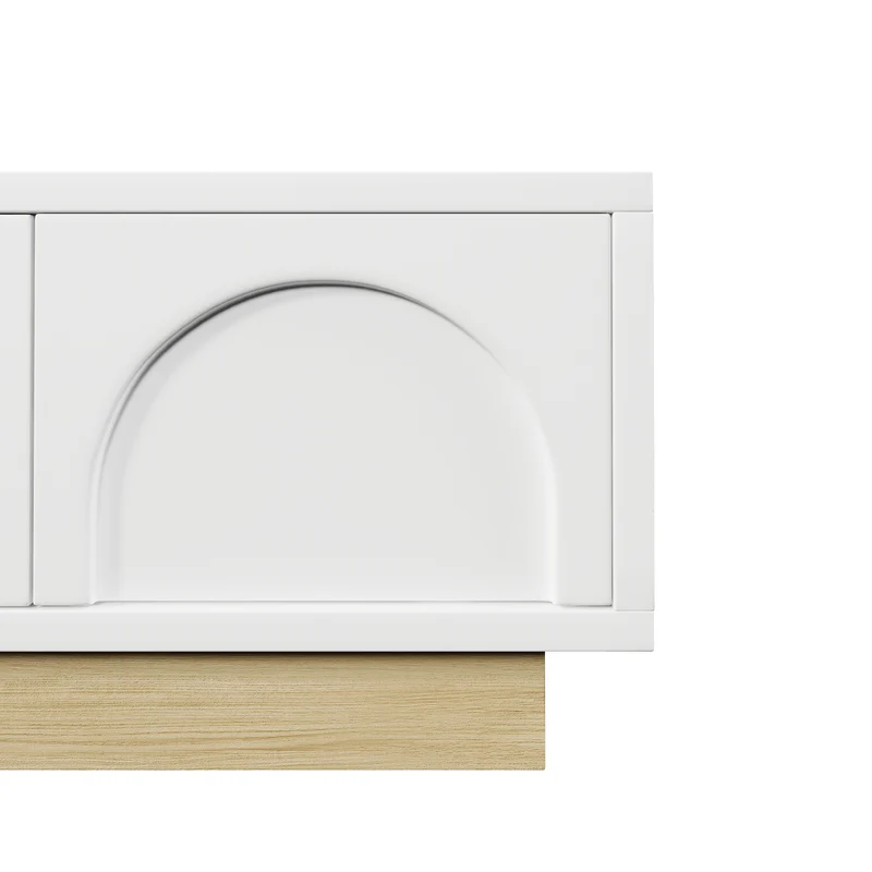 Meuble TV blanc 4 portes motif courbé 175x40x41,5cm ADJUSTGOLDLINE