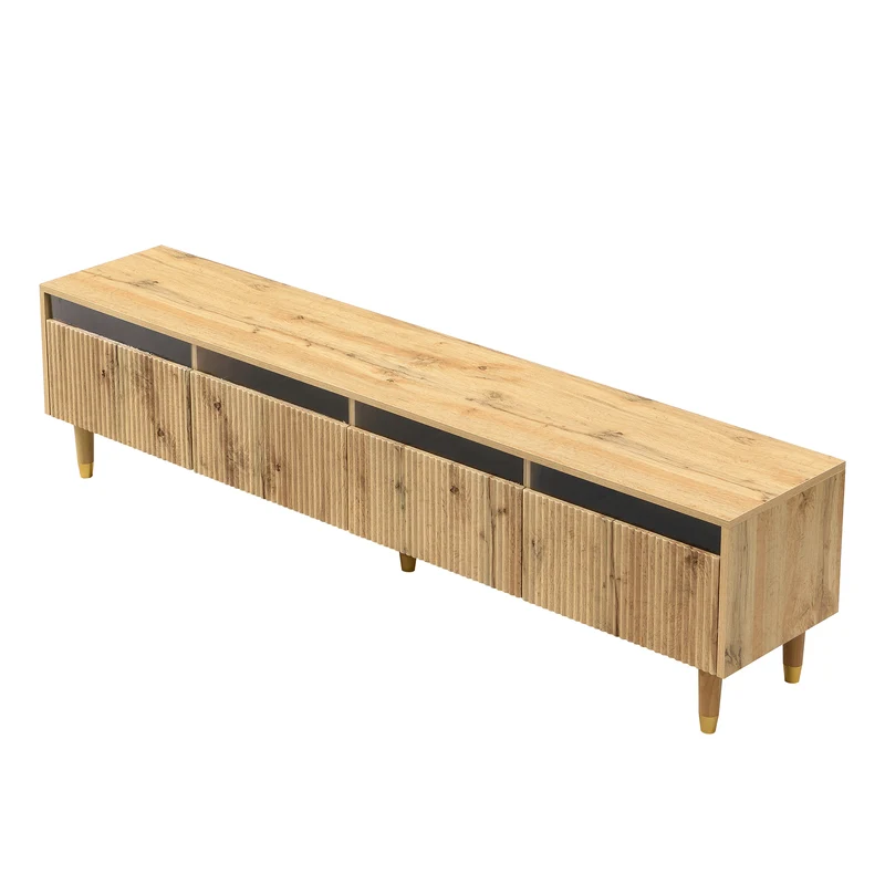Meuble TV effet bois 4 tiroirs et verre trempé avec LED 178 cm ARMOIREFRESH