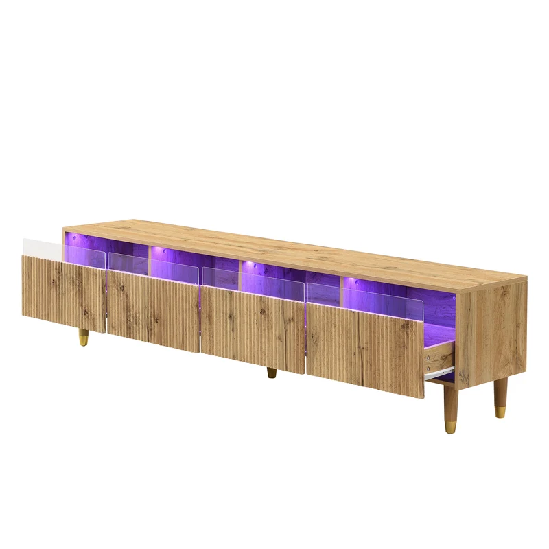 Meuble TV effet bois 4 tiroirs et verre trempé avec LED 178 cm ARMOIREFRESH