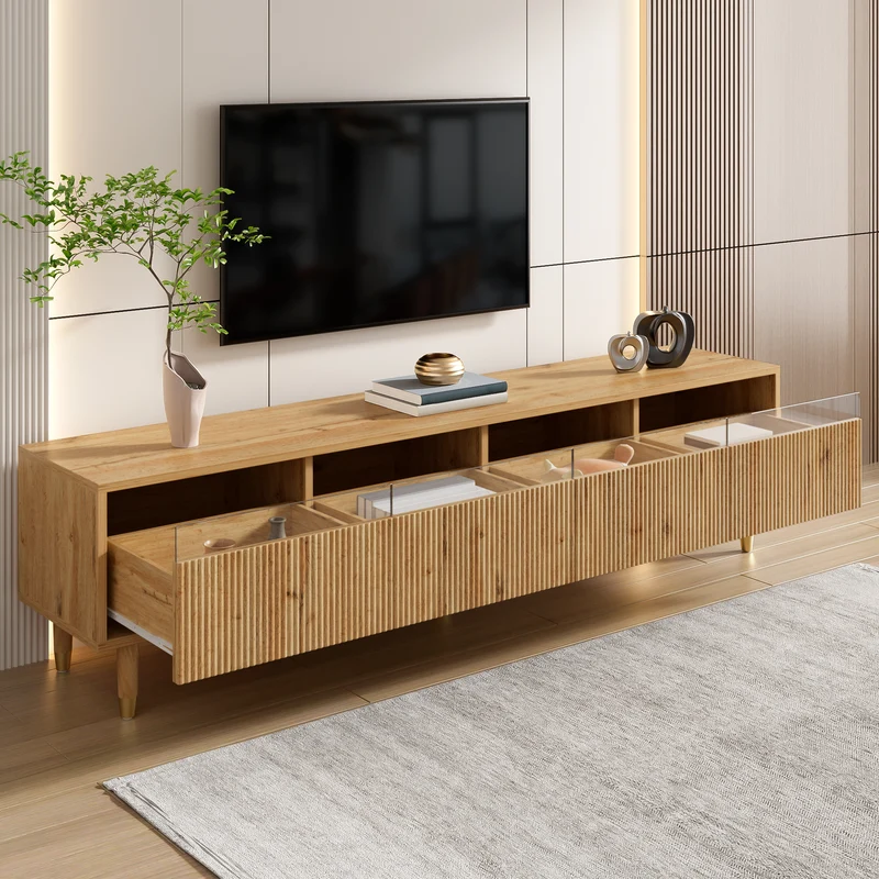 Meuble TV effet bois 4 tiroirs et verre trempé avec LED 178 cm ARMOIREFRESH