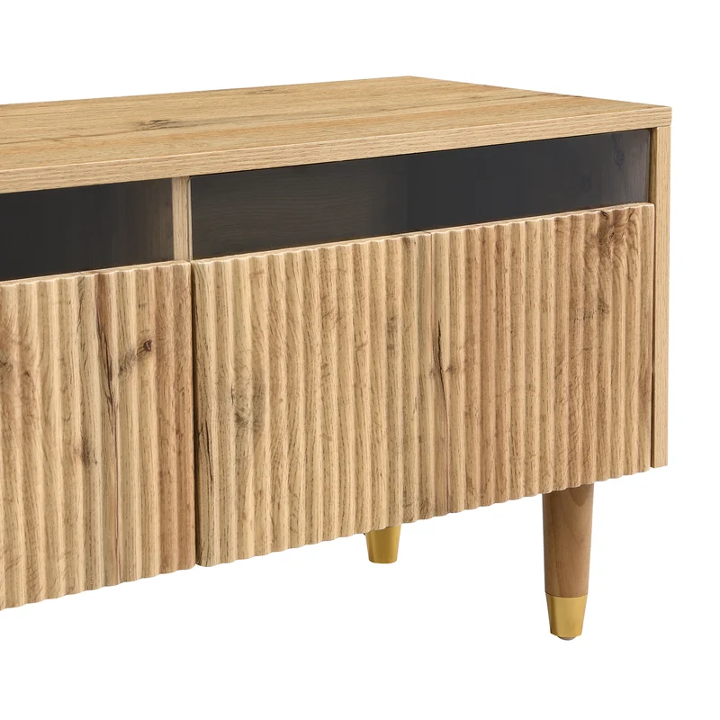 Meuble TV effet bois 4 tiroirs et verre trempé avec LED 178 cm ARMOIREFRESH