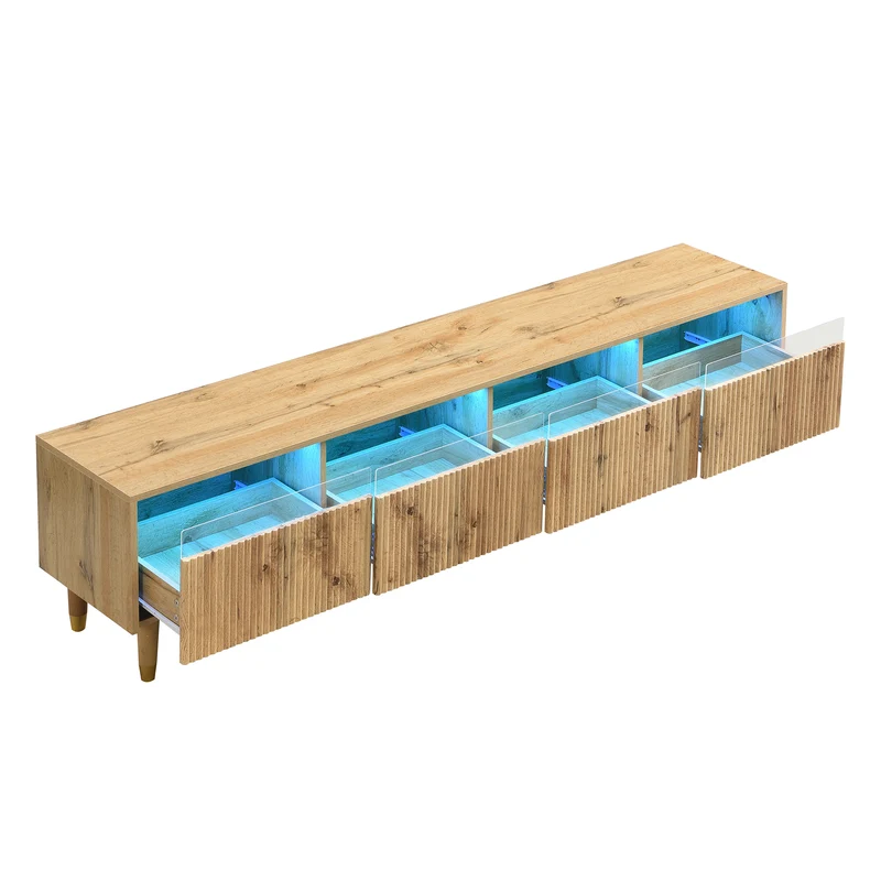 Meuble TV effet bois 4 tiroirs et verre trempé avec LED 178 cm ARMOIREFRESH