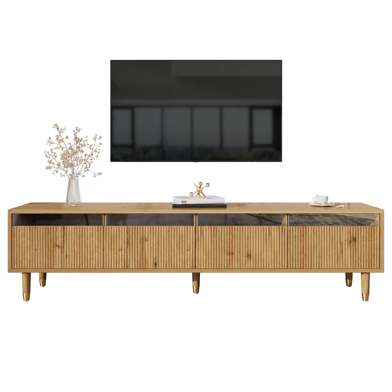 Meuble TV effet bois 4 tiroirs et verre trempé avec LED 178 cm ARMOIREFRESH