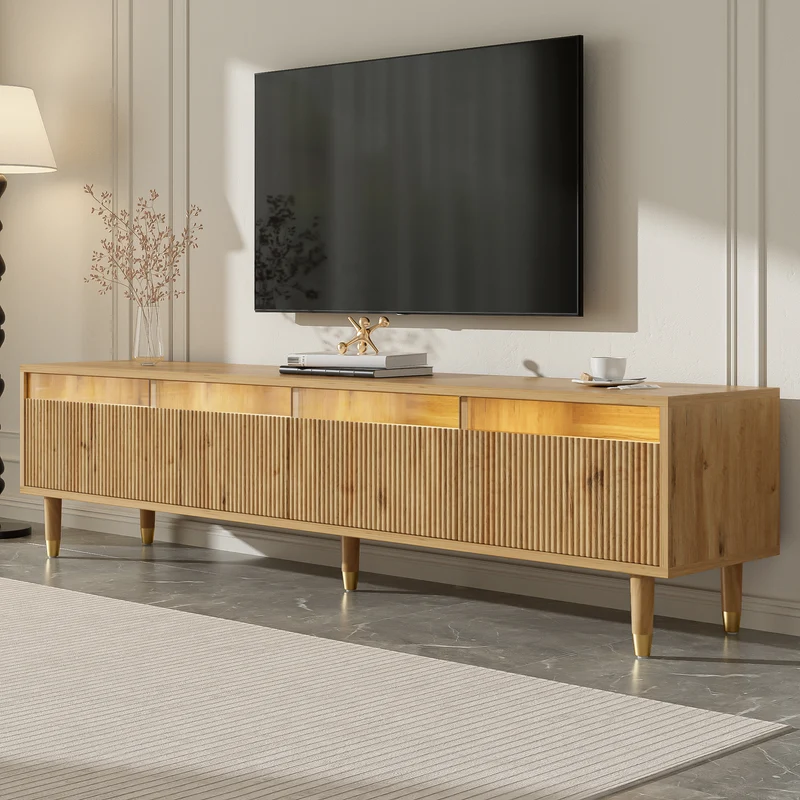 Meuble TV effet bois 4 tiroirs et verre trempé avec LED 178 cm ARMOIREFRESH