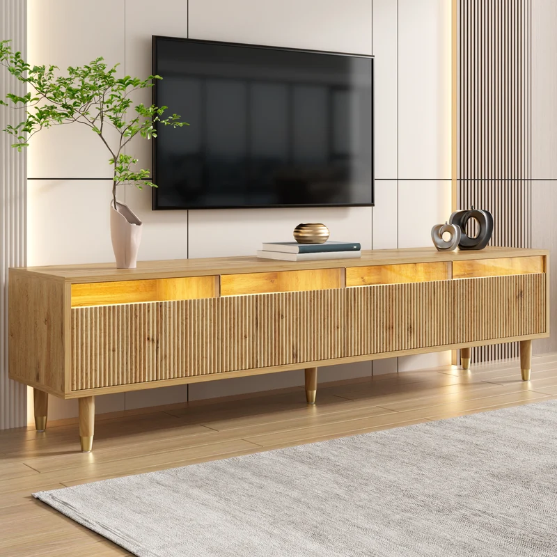 Meuble TV effet bois 4 tiroirs et verre trempé avec LED 178 cm ARMOIREFRESH