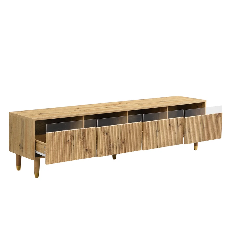 Meuble TV effet bois 4 tiroirs et verre trempé avec LED 178 cm ARMOIREFRESH