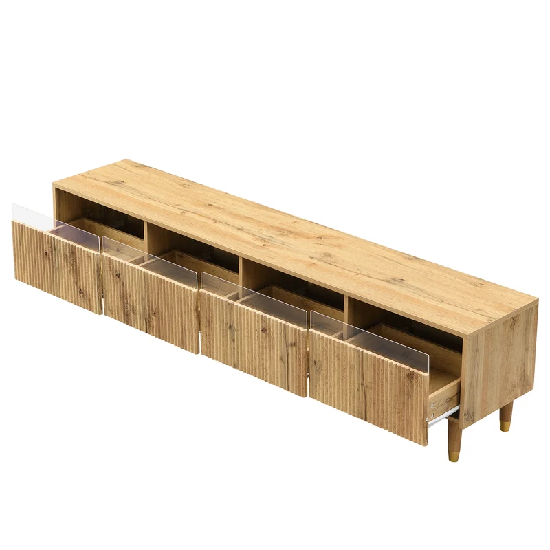 Meuble TV effet bois 4 tiroirs et verre trempé avec LED 178 cm ARMOIREFRESH