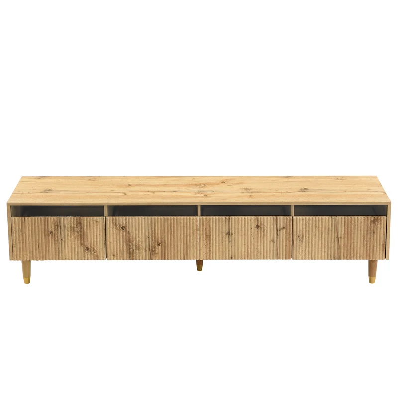 Meuble TV effet bois 4 tiroirs et verre trempé avec LED 178 cm ARMOIREFRESH