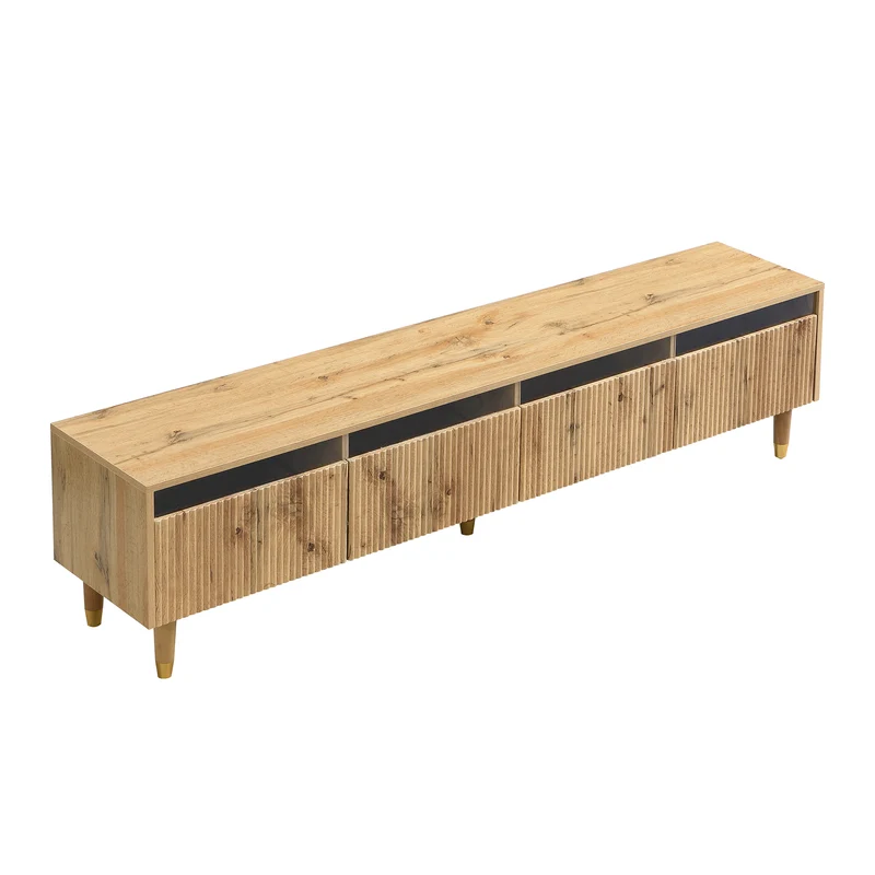 Meuble TV effet bois 4 tiroirs et verre trempé avec LED 178 cm ARMOIREFRESH