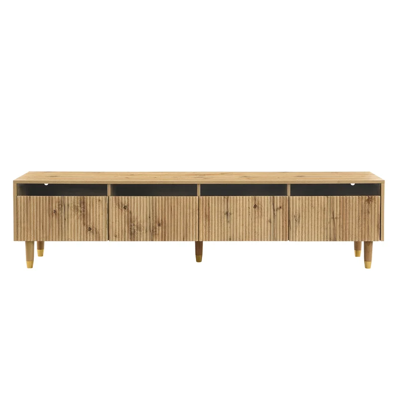Meuble TV effet bois 4 tiroirs et verre trempé avec LED 178 cm ARMOIREFRESH