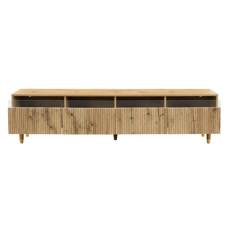 Meuble TV effet bois 4 tiroirs et verre trempé avec LED 178 cm ARMOIREFRESH