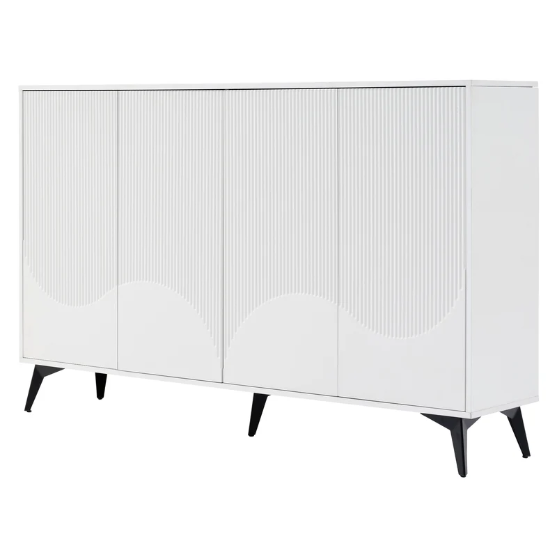 Buffet blanc design vague 4 portes pieds en métal noir 160x35x100cm ALUMINUMBASKET