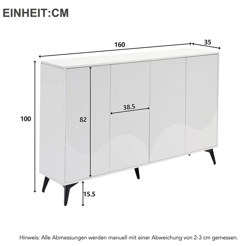 Buffet blanc design vague 4 portes pieds en métal noir 160x35x100cm ALUMINUMBASKET