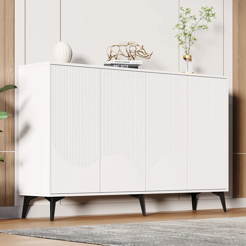 Buffet blanc design vague 4 portes pieds en métal noir 160x35x100cm ALUMINUMBASKET