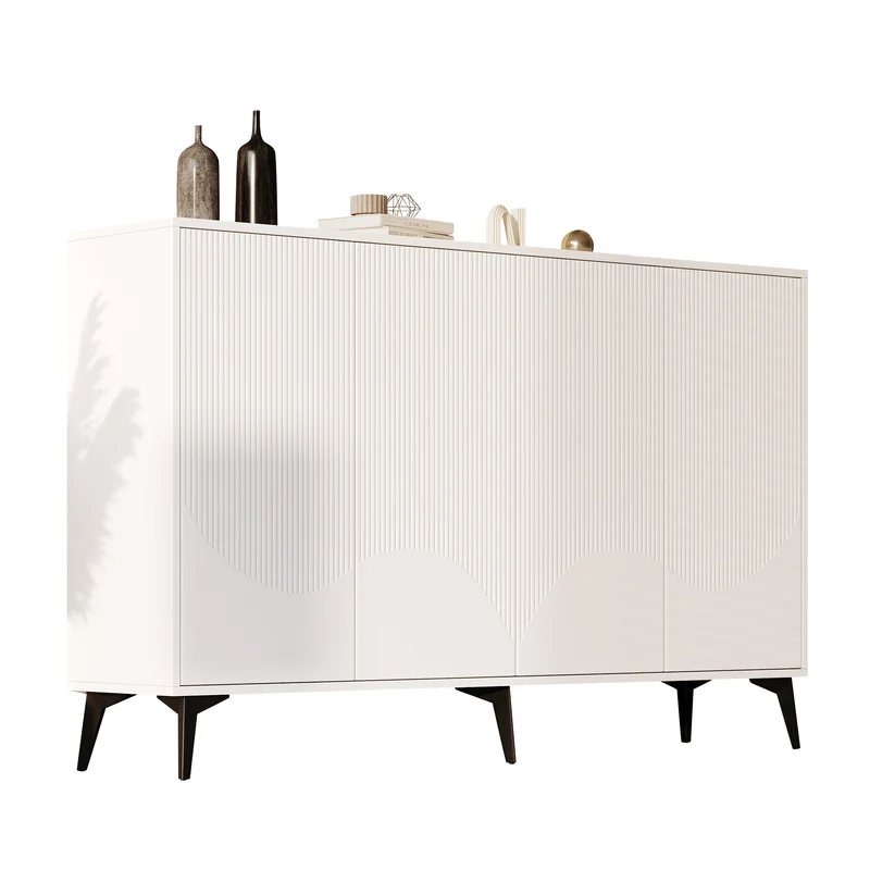 Buffet blanc design vague 4 portes pieds en métal noir 160x35x100cm ALUMINUMBASKET
