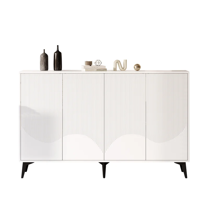 Buffet blanc design vague 4 portes pieds en métal noir 160x35x100cm ALUMINUMBASKET