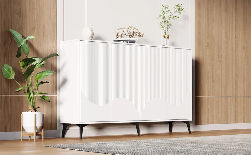 Buffet blanc design vague 4 portes pieds en métal noir 160x35x100cm ALUMINUMBASKET