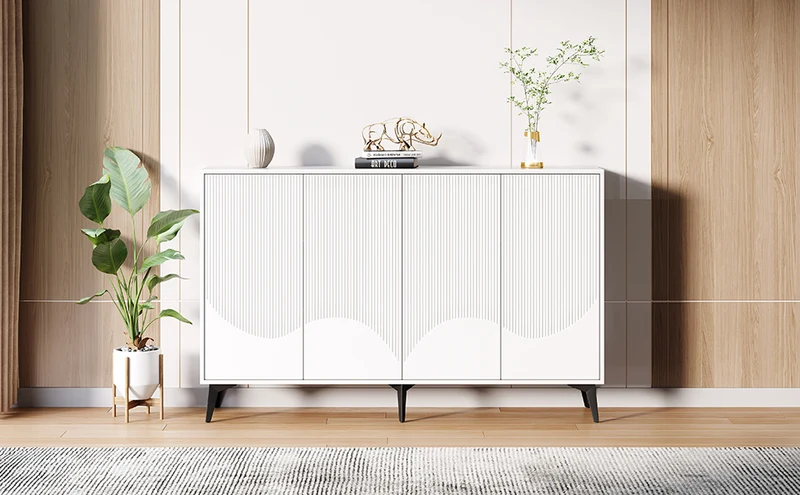 Buffet blanc design vague 4 portes pieds en métal noir 160x35x100cm ALUMINUMBASKET