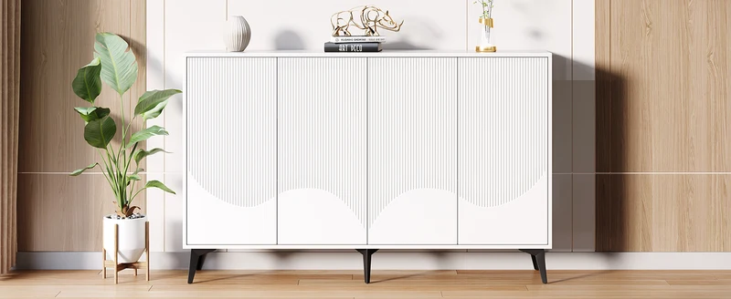 Buffet blanc design vague 4 portes pieds en métal noir 160x35x100cm ALUMINUMBASKET