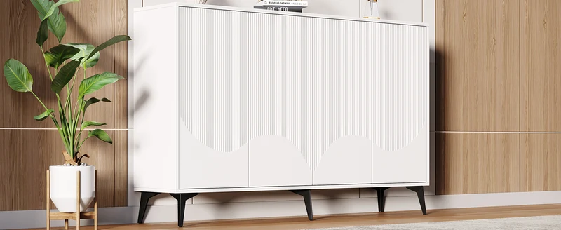 Buffet blanc design vague 4 portes pieds en métal noir 160x35x100cm ALUMINUMBASKET